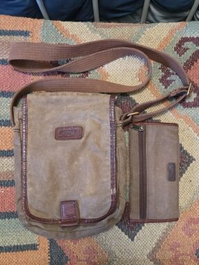 Duluth Leather-Trim Waxed Canvas Kacki Crossbody Bag -with Matching Wallet